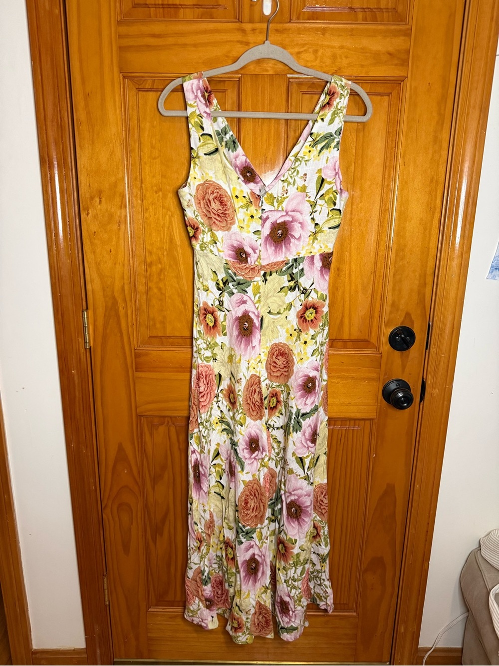 Paper Heart Floral V-Neck Maxi Dress Linen Blend Size Medium - Picture 6 of 8